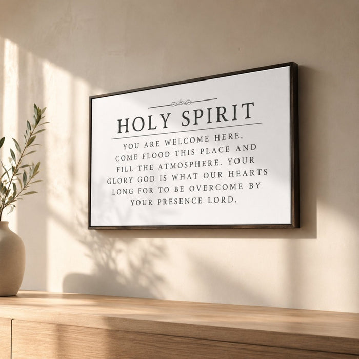 Christian Wall Decor – Holy Spirit Print With Scripture Wall Art & Welcome Here Sign - Lumberwave Creations