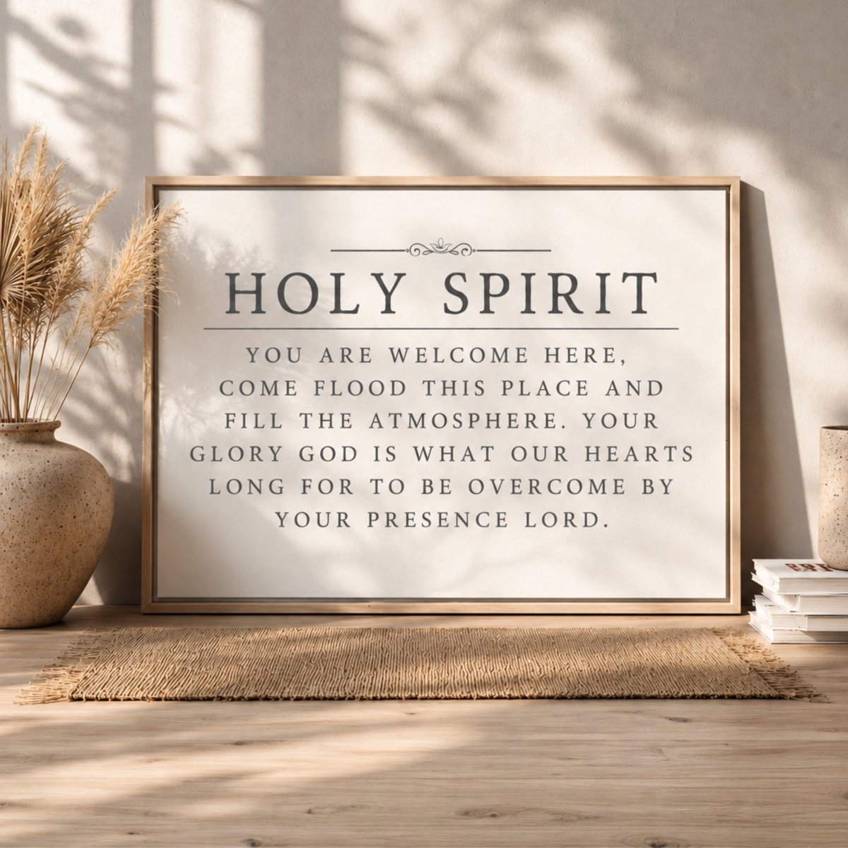 Christian Wall Decor – Holy Spirit Print With Scripture Wall Art & Welcome Here Sign - Lumberwave Creations