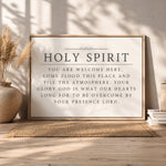 Christian Wall Decor – Holy Spirit Print With Scripture Wall Art & Welcome Here Sign - Lumberwave Creations