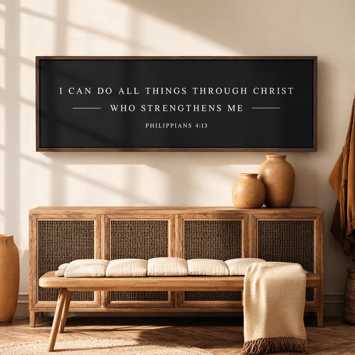 Christian Wall Decor – Philippians 4 13 Bible Verse Sign | Inspirational Scripture Art - Lumberwave Creations