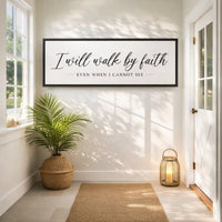 Christian Wall Decor – Walk By Faith Sign With Gospel Lyrics Print & Bible Verse Art - Lumberwave Creations