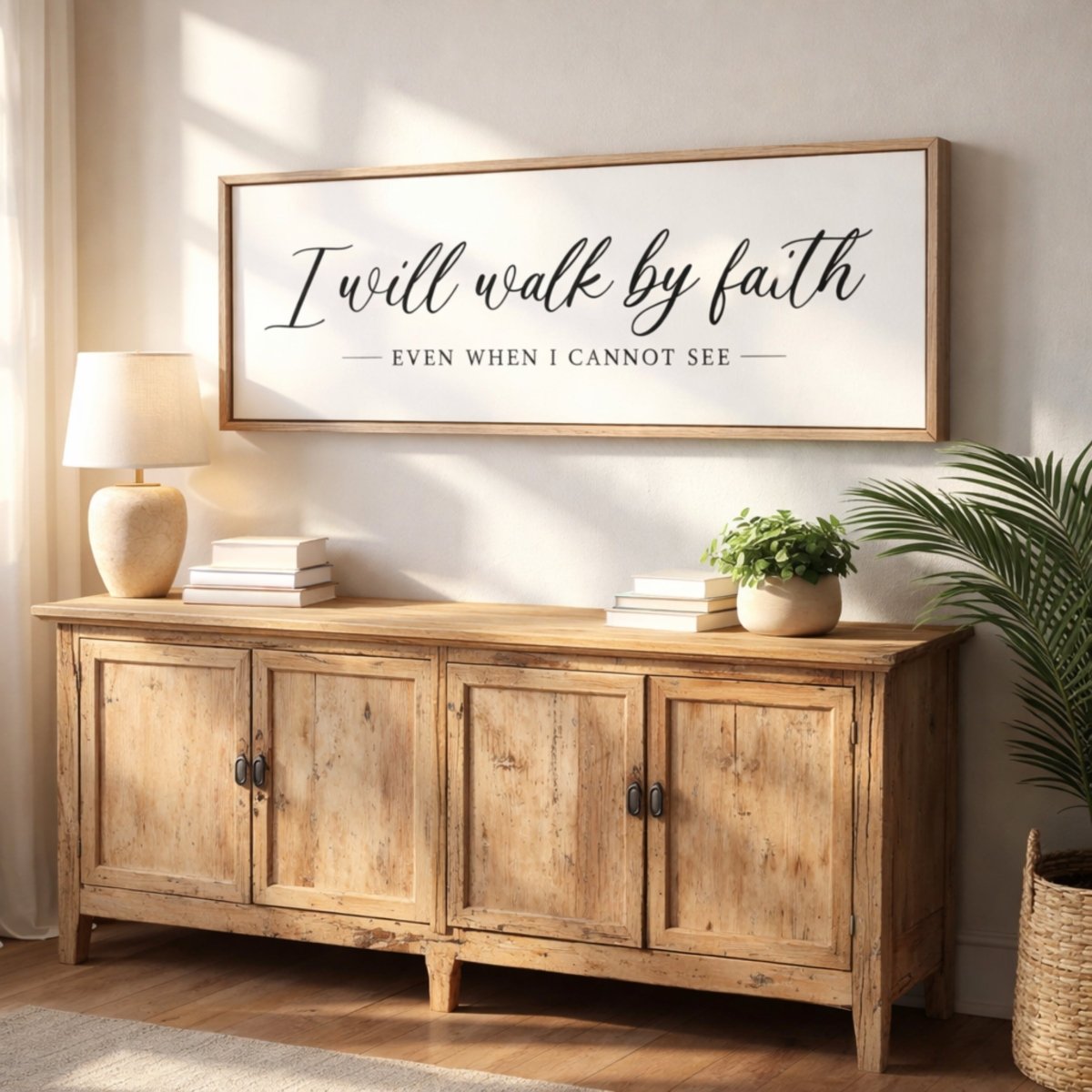 Christian Wall Decor – Walk By Faith Sign With Gospel Lyrics Print & Bible Verse Art - Lumberwave Creations