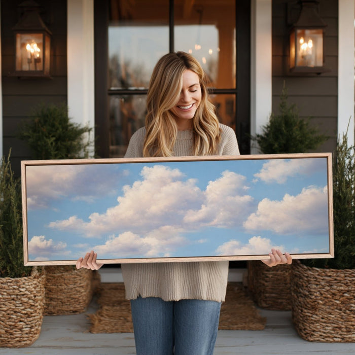 Cloud Wall Art – Blue Sky Painting | Modern Cloud Print, Neutral Color Decor - Lumberwave Creations