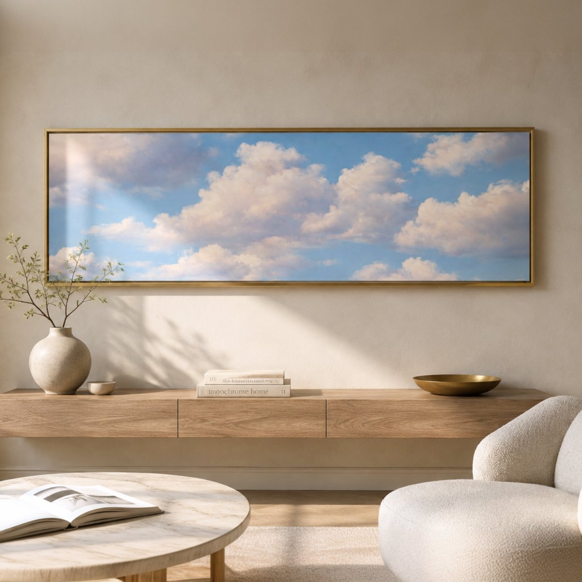 Cloud Wall Art – Blue Sky Painting | Modern Cloud Print, Neutral Color Decor - Lumberwave Creations