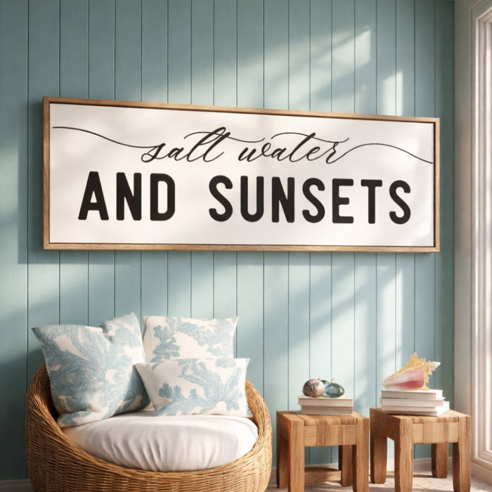 Coastal Beach Wall Decor – Saltwater Sunset Art | Nautical Wall Art & Beach House Sign - Lumberwave Creations