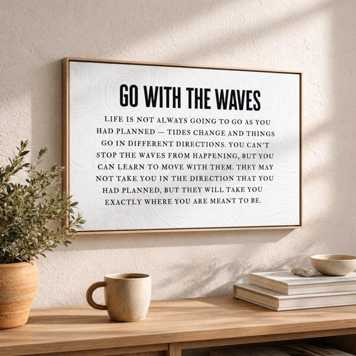 Coastal Wall Art - Go With The Waves Inspirational Quote Print | Beach House Decor - Lumberwave Creations