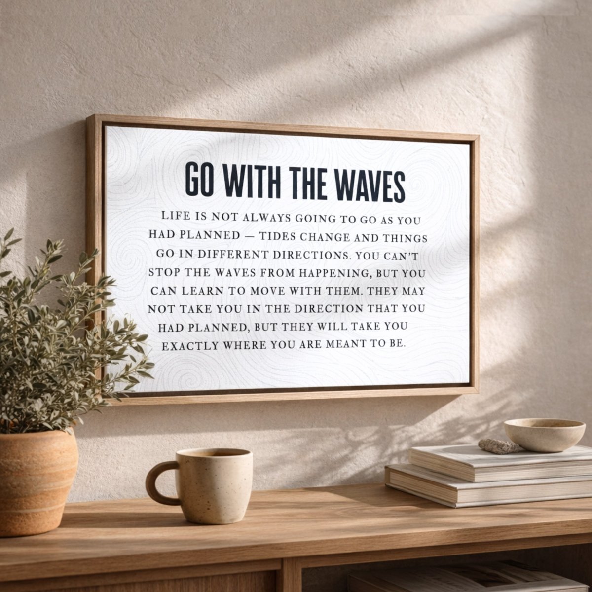 Coastal Wall Art - Go With The Waves Inspirational Quote Print | Beach House Decor - Lumberwave Creations