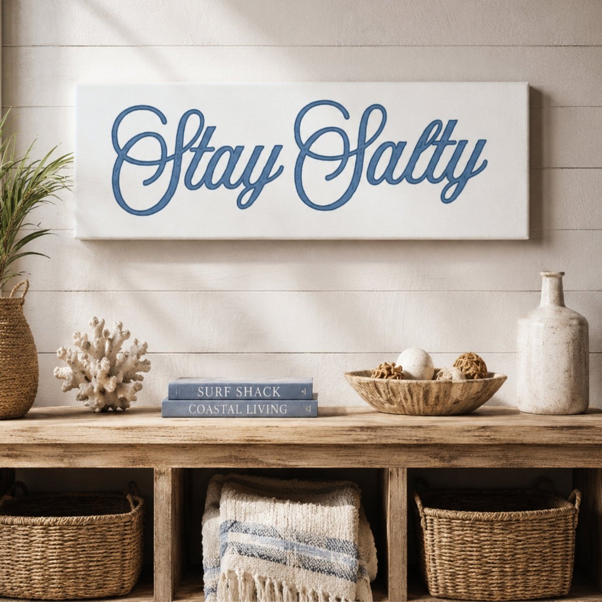 Coastal Wall Decor – Stay Salty Sign Beach House Signs & Vacation Home Art - Lumberwave Creations