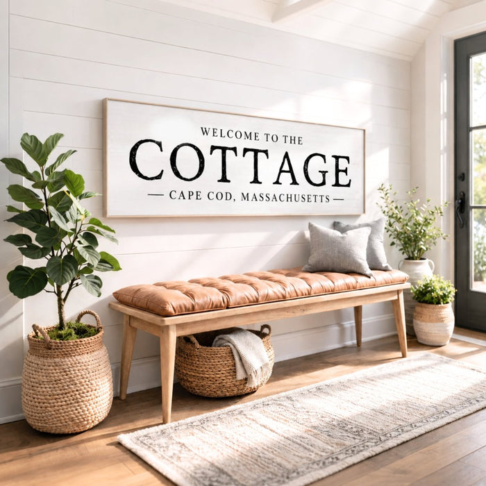 Cottage Welcome Sign - Personalized City & State Plaque | Guest House Decor - Lumberwave Creations
