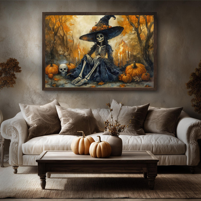 Witch Print Wall Decor – Skeleton Lady Halloween Art | Dia De Los Muertos Sign