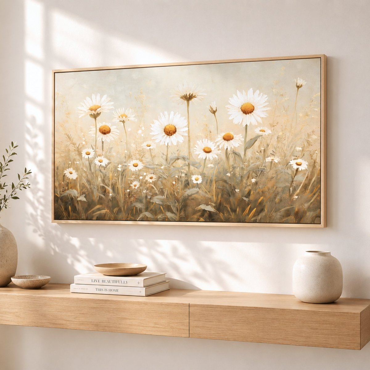 Daisy Flower Wall Art, Vintage Floral Print, Field of Flowers - Lumberwave Creations
