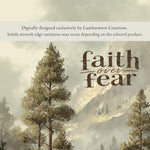 The image is a digital artwork featuring a forest scene with trees and mountains in the background. The text overlay provides information about the digital design and the selected product.