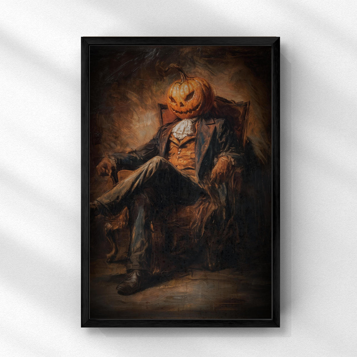 Pumpkin Head Print – Halloween Wall Decor | Gothic Dark Academia Art