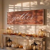 Fall Wall Decor - Gather Sign With Grateful Hearts Print | Rustic Thanksgiving Signs - Lumberwave Creations