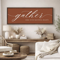 Fall Wall Decor - Gather Sign With Grateful Hearts Print | Rustic Thanksgiving Signs - Lumberwave Creations
