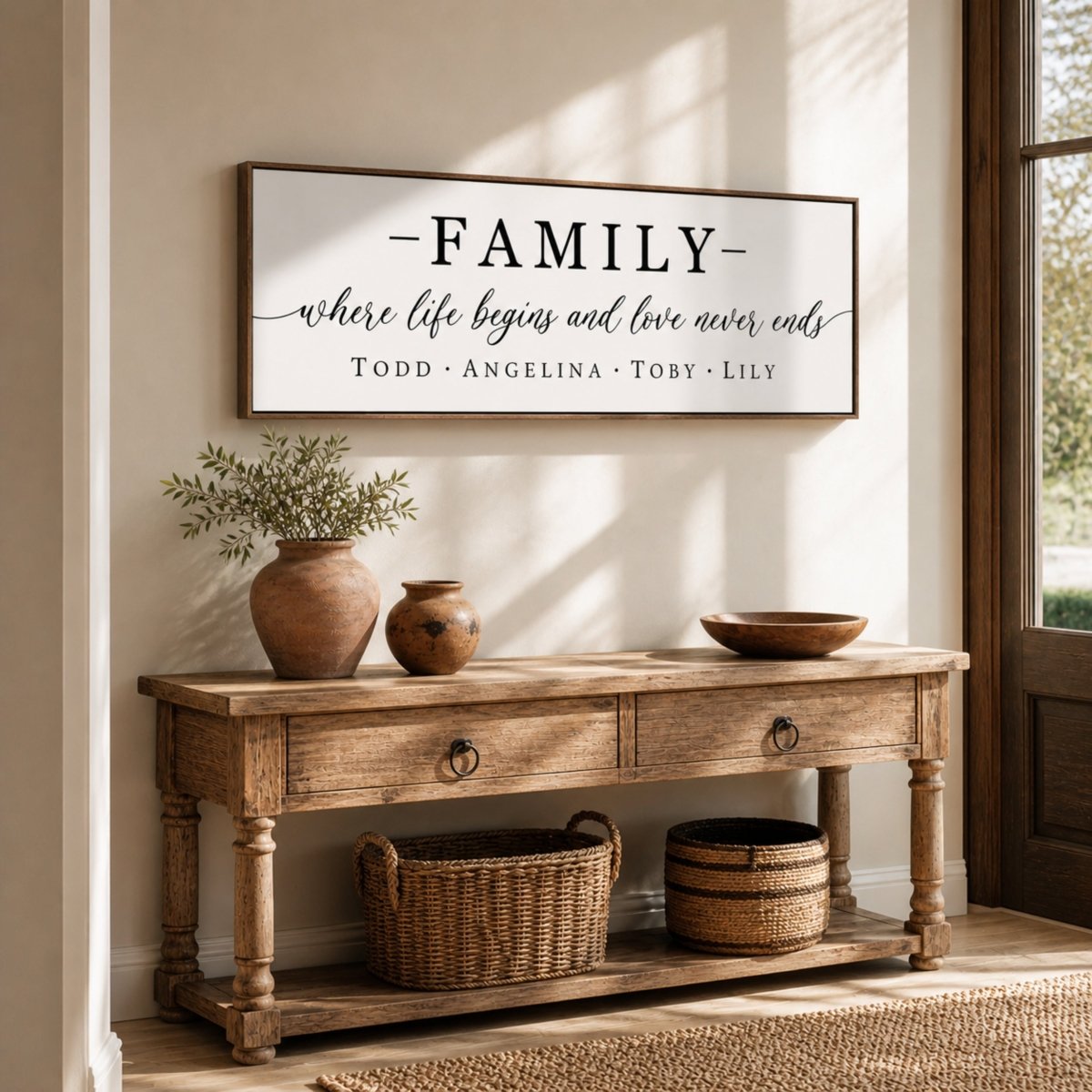 Family First Names Sign - Personalized Family Wall Decor | Love Never Ends Quote - Lumberwave Creations