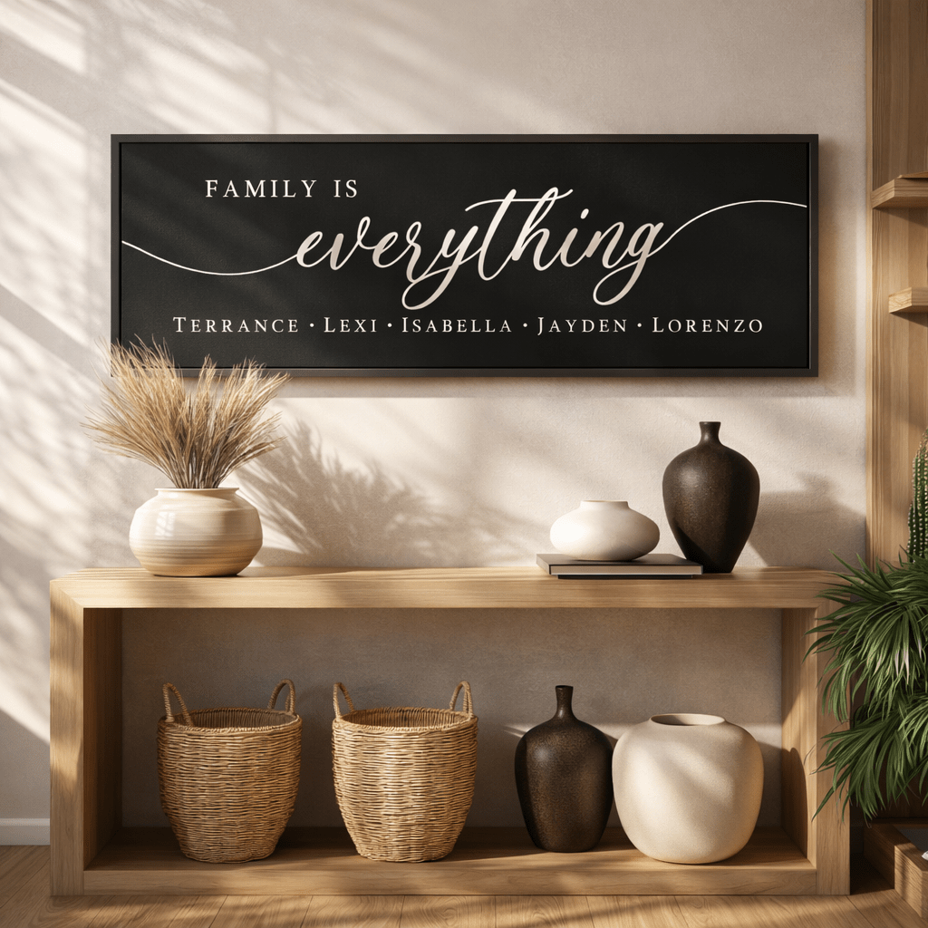 Family Wall Decor - Personalized Family Sign With First Names Print For Entryway - Lumberwave Creations