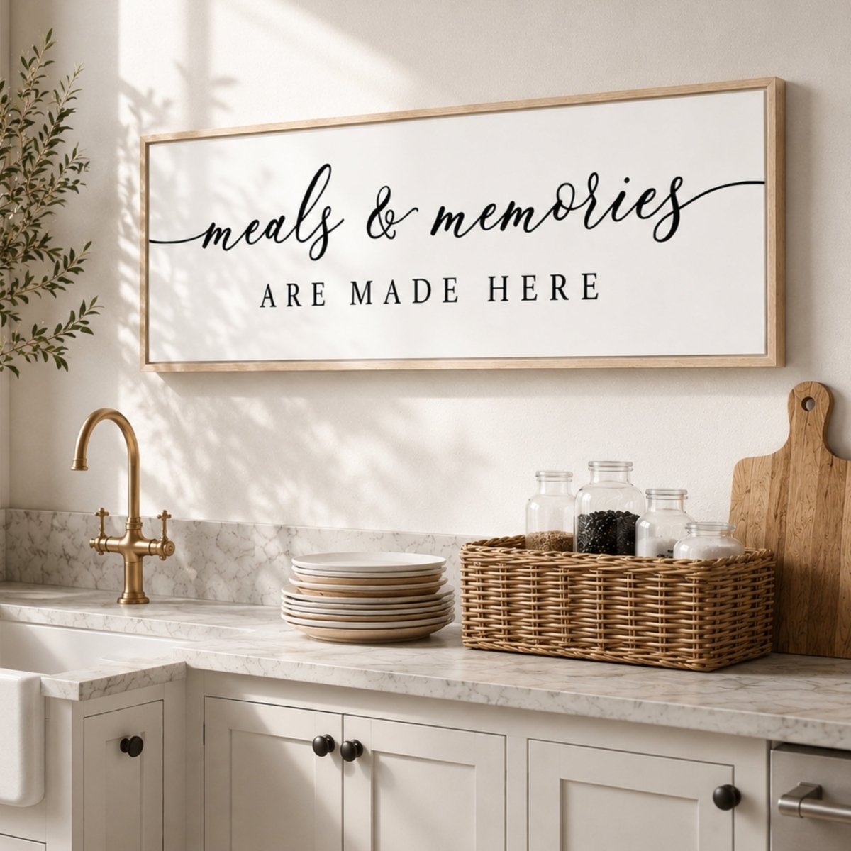 Farmhouse Kitchen Sign – Meals And Memories Print | Rustic Dining Room Wall Art - Lumberwave Creations
