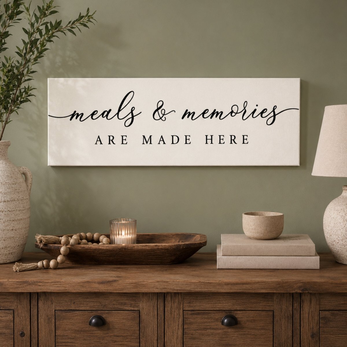 Farmhouse Kitchen Sign – Meals And Memories Print | Rustic Dining Room Wall Art - Lumberwave Creations