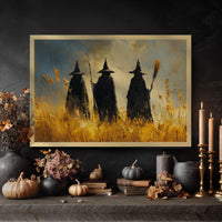 Three Witches Wall Art – Vintage Halloween Print with 3 Witch Hats Sign