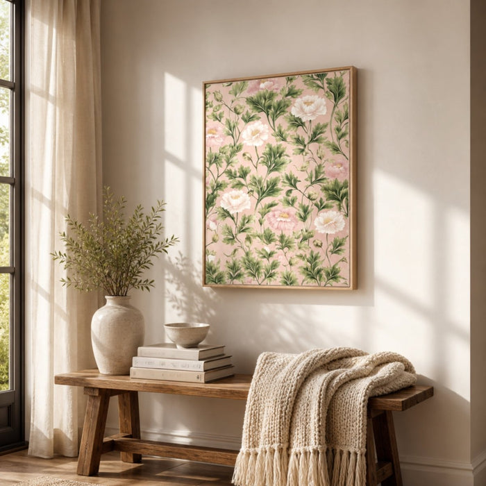 Floral Pattern Wall Art – Pink Green Flower Print | Premium Wall Decor - Lumberwave Creations