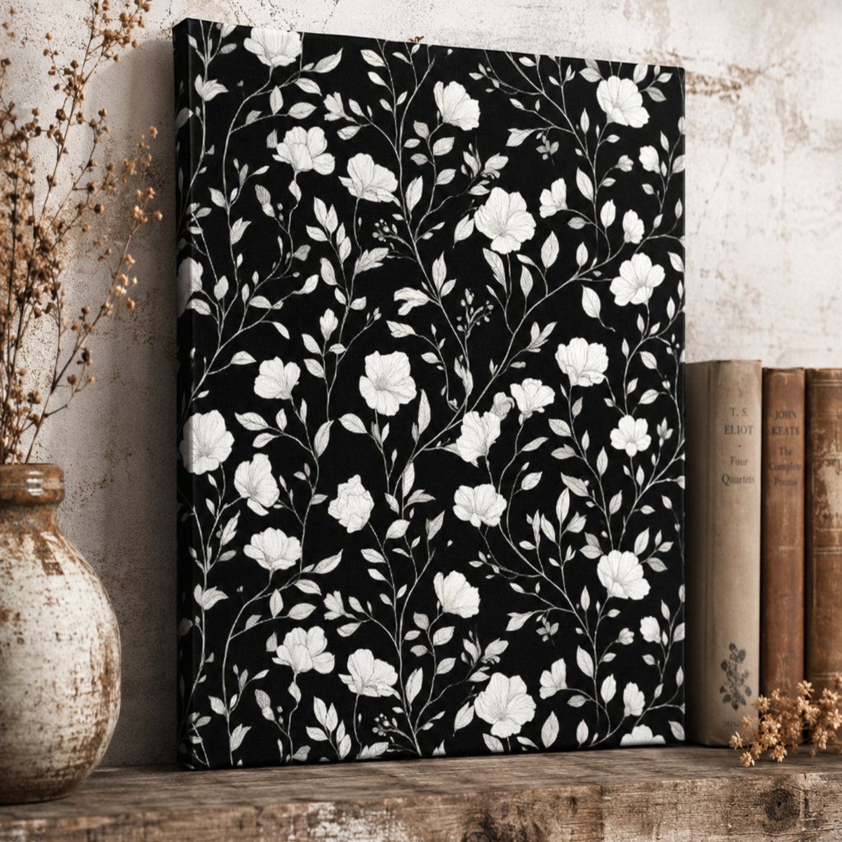 Floral Wall Art, Flower Vine Print, Black And White Wall Decor - Lumberwave Creations