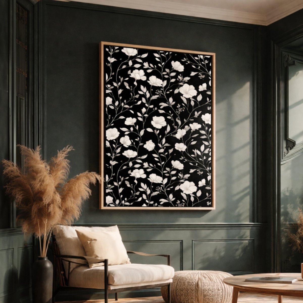 Floral Wall Art, Flower Vine Print, Black And White Wall Decor - Lumberwave Creations