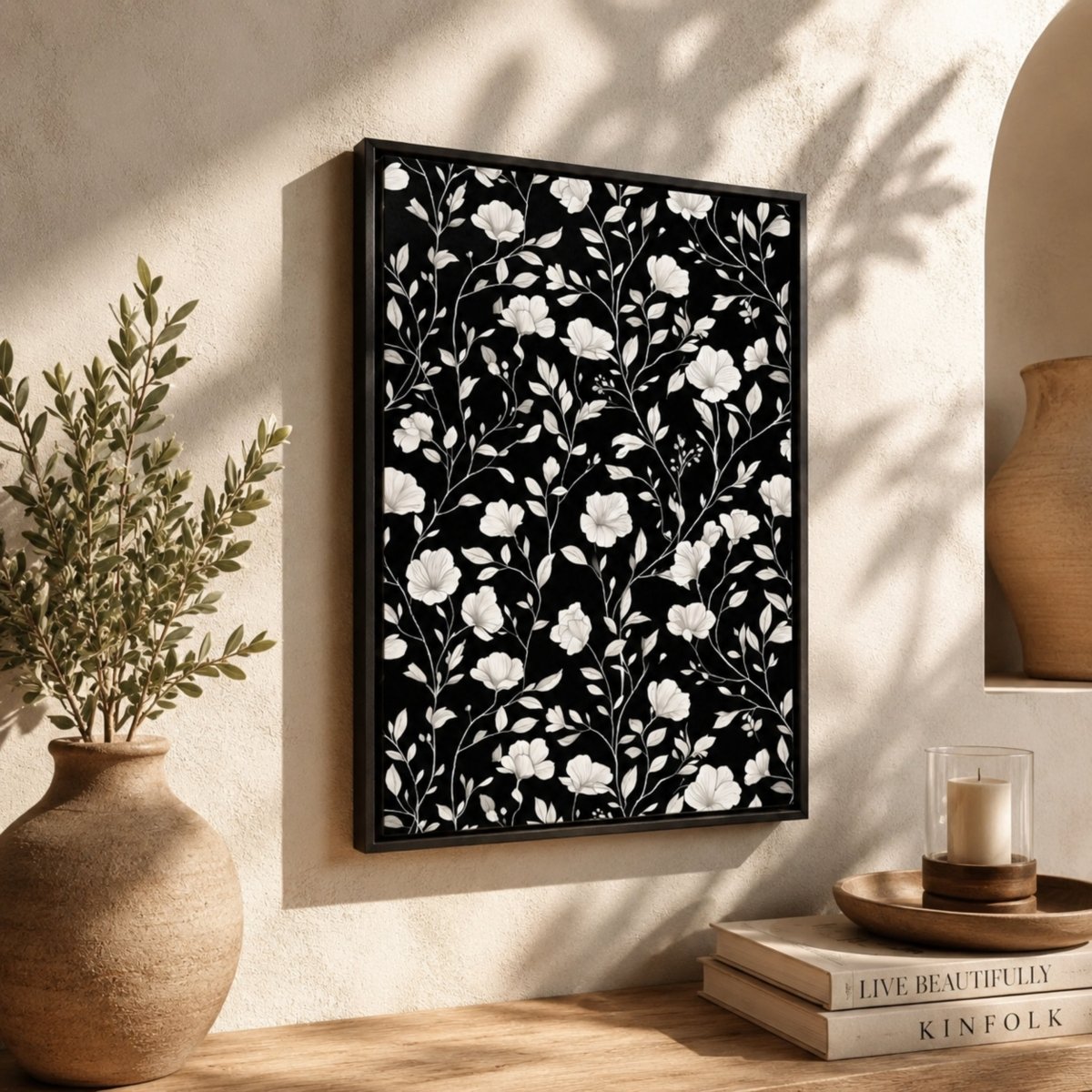 Floral Wall Art, Flower Vine Print, Black And White Wall Decor - Lumberwave Creations