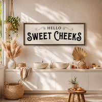 Funny Bathroom Sign - Hello Sweet Cheeks Wall Art | Retro Farmhouse Decor - Lumberwave Creations