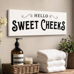 Funny Bathroom Sign - Hello Sweet Cheeks Wall Art | Retro Farmhouse Decor - Lumberwave Creations