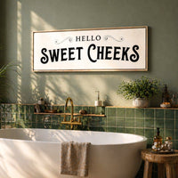 Funny Bathroom Sign - Hello Sweet Cheeks Wall Art | Retro Farmhouse Decor - Lumberwave Creations