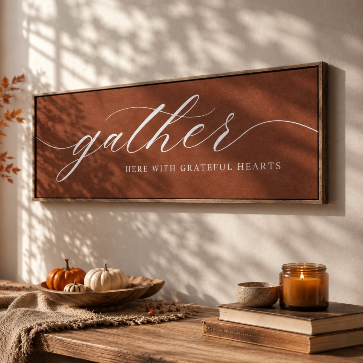 Gather Here With Grateful Hearts Print | Rustic Thanksgiving Signs - Lumberwave Creations