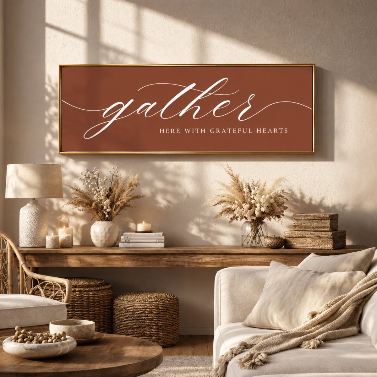 Gather Here With Grateful Hearts Print | Rustic Thanksgiving Signs - Lumberwave Creations