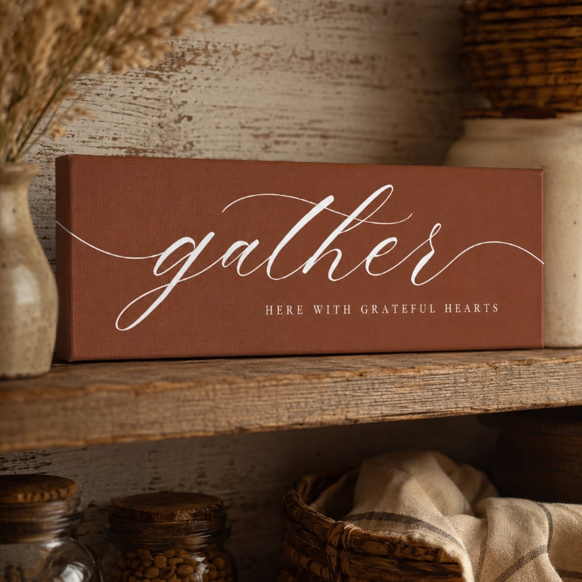 Gather Here With Grateful Hearts Print | Rustic Thanksgiving Signs - Lumberwave Creations