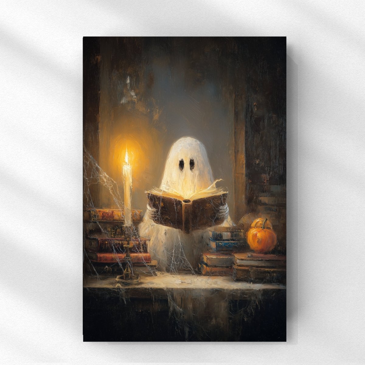 Ghost Reading Print - Halloween Wall Decor | Rustic Painting Prints & Fall Home Decor - Lumberwave Creations