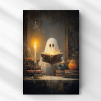Ghost Reading Print - Halloween Wall Decor | Rustic Painting Prints & Fall Home Decor - Lumberwave Creations