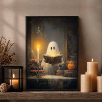 Ghost Reading Print - Halloween Wall Decor | Rustic Painting Prints & Fall Home Decor - Lumberwave Creations