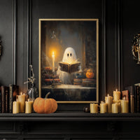 Ghost Reading Print - Halloween Wall Decor | Rustic Painting Prints & Fall Home Decor - Lumberwave Creations