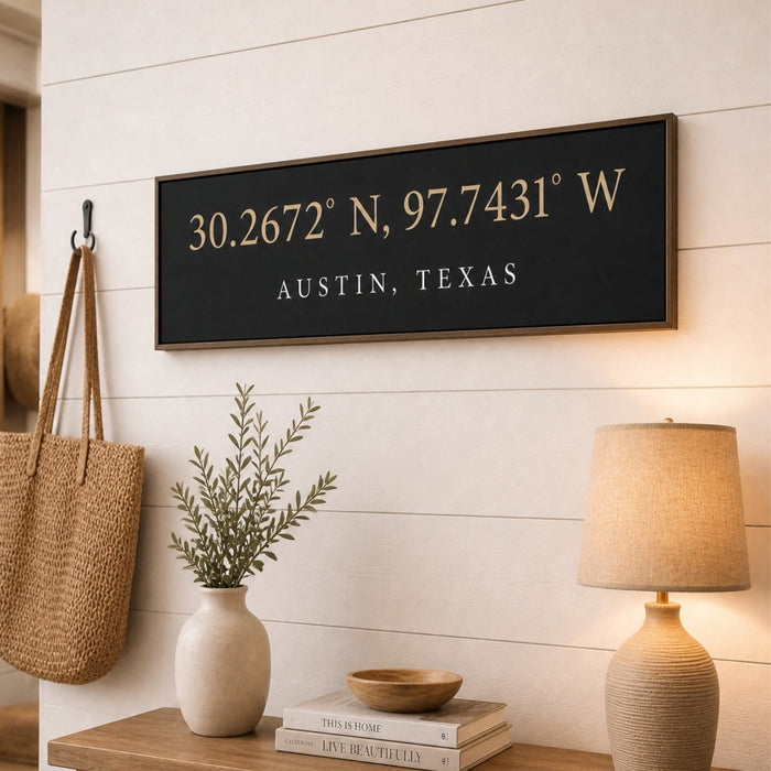 GPS Coordinates Wall Art - Modern Latitude Longitude Sign | Personalized Coordinate Art - Lumberwave Creations