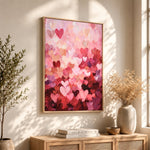 Heart Painting Print – Valentines Day Decor | Pink Purple Hearts Romantic Wall Art - Lumberwave Creations