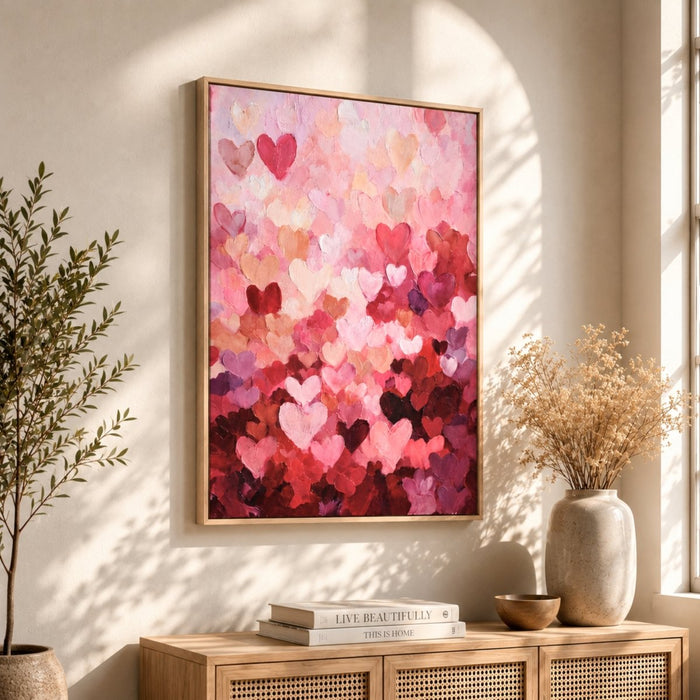 Heart Painting Print – Valentines Day Decor | Pink Purple Hearts Romantic Wall Art - Lumberwave Creations