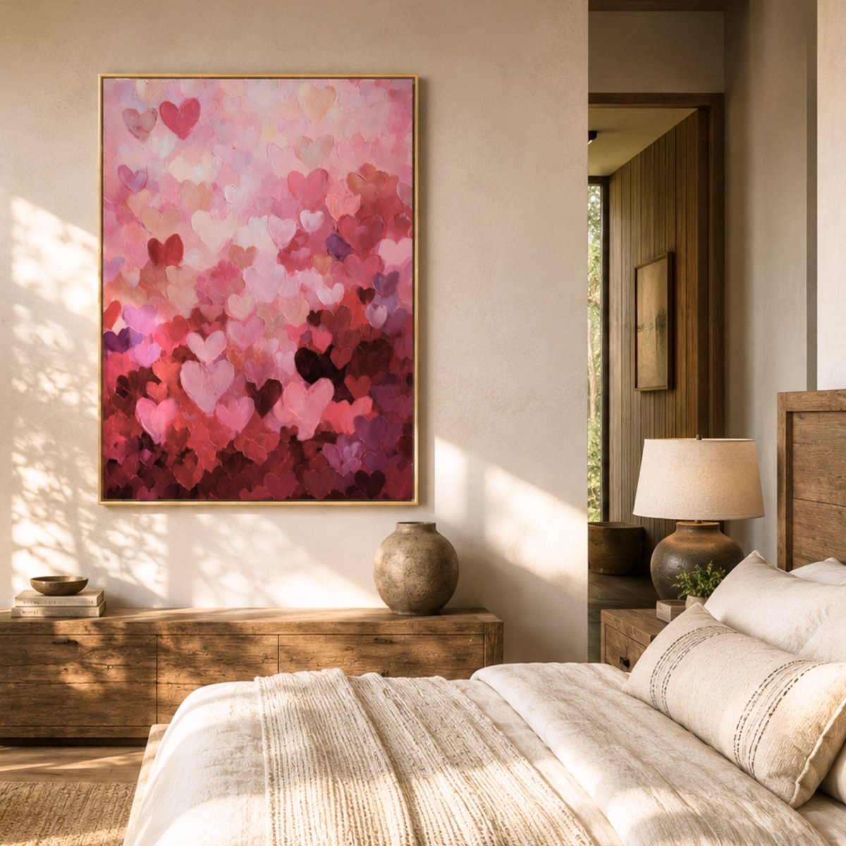 Heart Painting Print – Valentines Day Decor | Pink Purple Hearts Romantic Wall Art - Lumberwave Creations