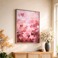 Heart Painting Print – Valentines Day Decor | Pink Purple Hearts Romantic Wall Art - Lumberwave Creations