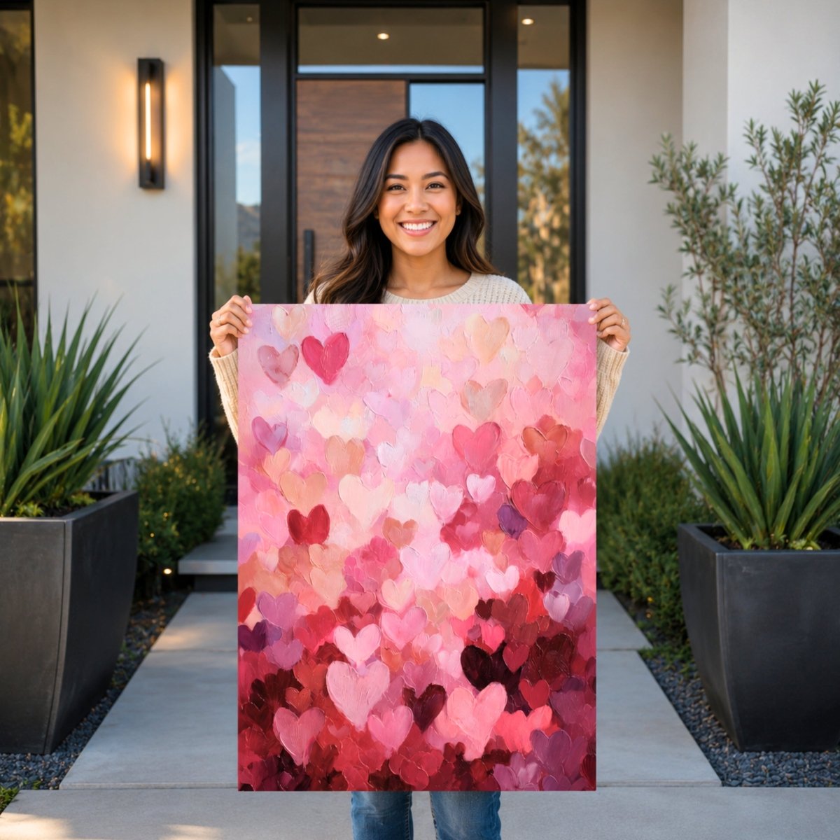 Heart Painting Print – Valentines Day Decor | Pink Purple Hearts Romantic Wall Art - Lumberwave Creations