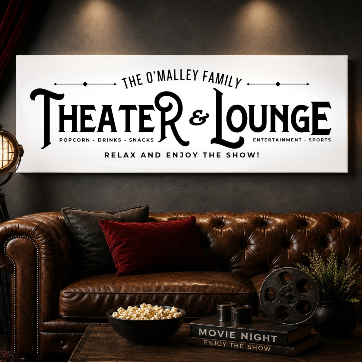 Home Theater Sign - Personalized Family Movie Room Decor & Cinema Room Signs - Lumberwave Creations