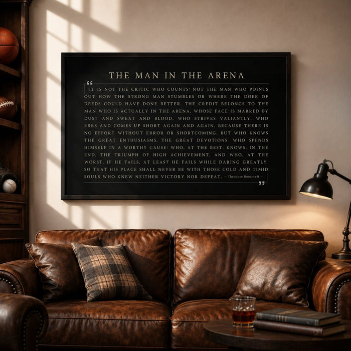 Inspirational Office Wall Decor – Man In The Arena Quote Canvas Print | Theodore Roosevelt Sign - Lumberwave Creations