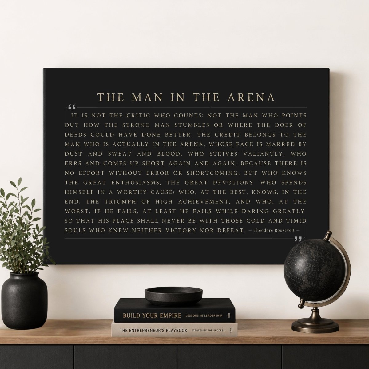 Inspirational Office Wall Decor – Man In The Arena Quote Canvas Print | Theodore Roosevelt Sign - Lumberwave Creations