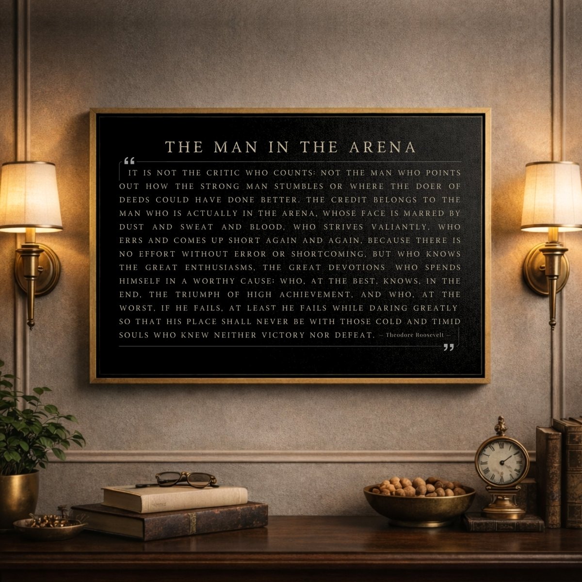 Inspirational Office Wall Decor – Man In The Arena Quote Canvas Print | Theodore Roosevelt Sign - Lumberwave Creations