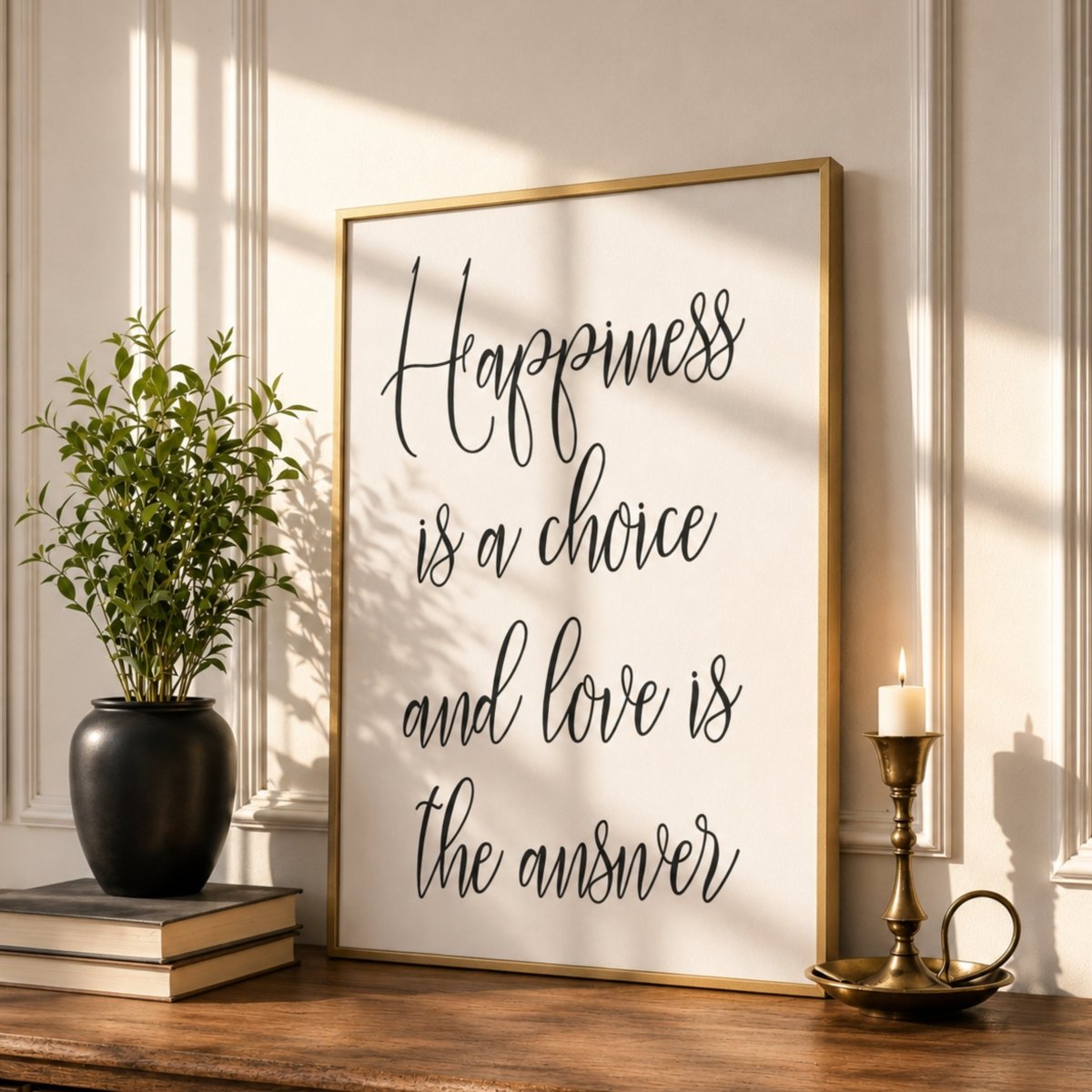Inspirational Quote Print – Choose Happiness Sign | Calligraphy Wall Decor - Lumberwave Creations