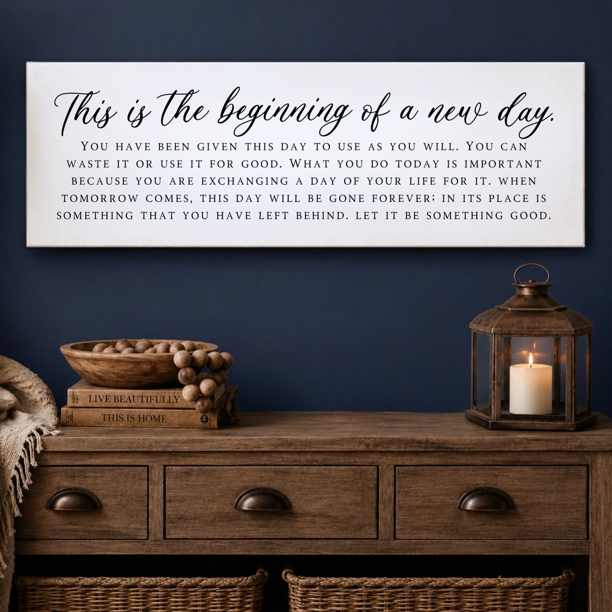 Inspirational Quote Sign - New Day Print Motivational Wall Decor for Bedroom - Lumberwave Creations
